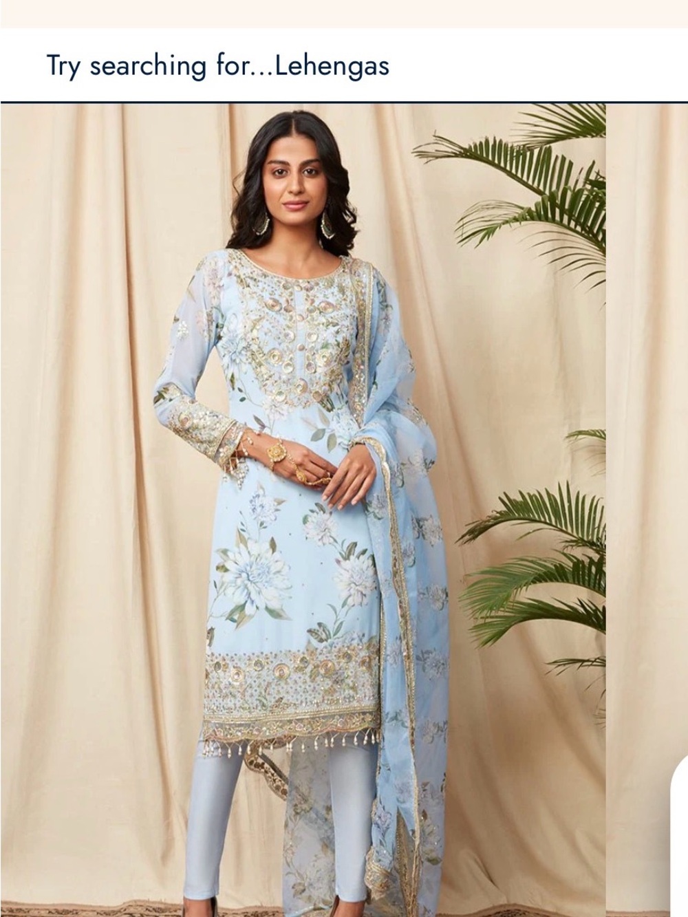 Elegant Light Blue Floral Pantsuit with Embroidered Details